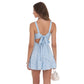Floral Jacquard Bow Tie Dress in Light Blue