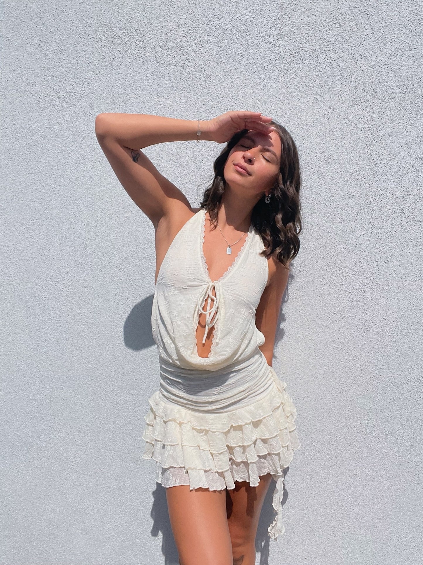 Floral Lace Ruffle Open Back