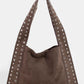 Grommet Strap Suede Shoulder Bag