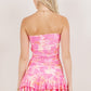 Abstract Printed Tube Ruffle Mini Dress
