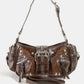 Rivet Detail Leather Shoulder Bag