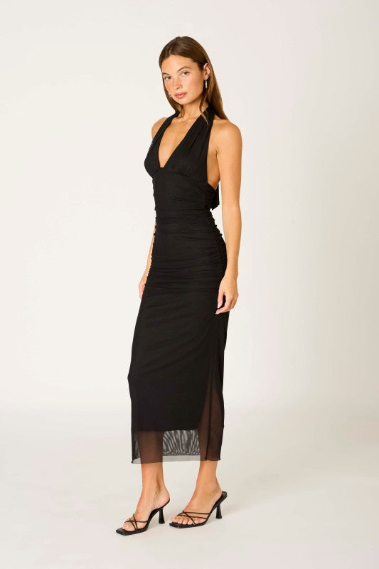 Mesh Halter Midi Dress