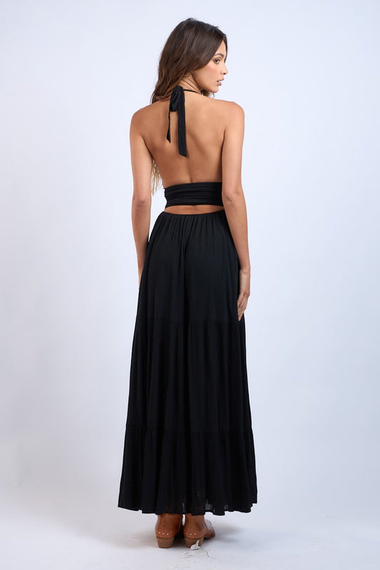 Halter Plunging V-Neck Maxi Dress