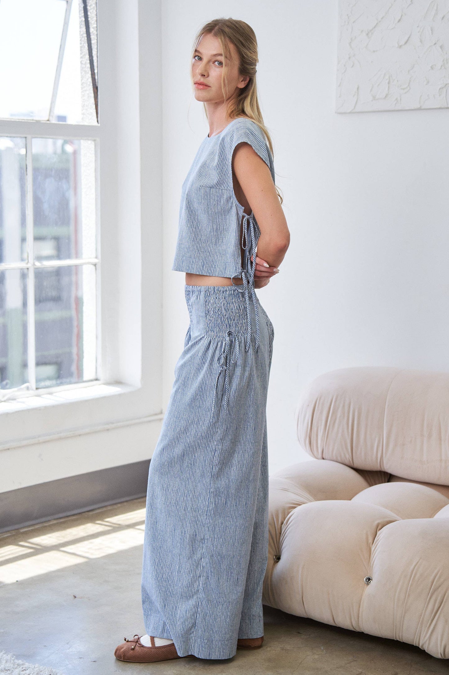 Striped Wide Leg Smocked Pants