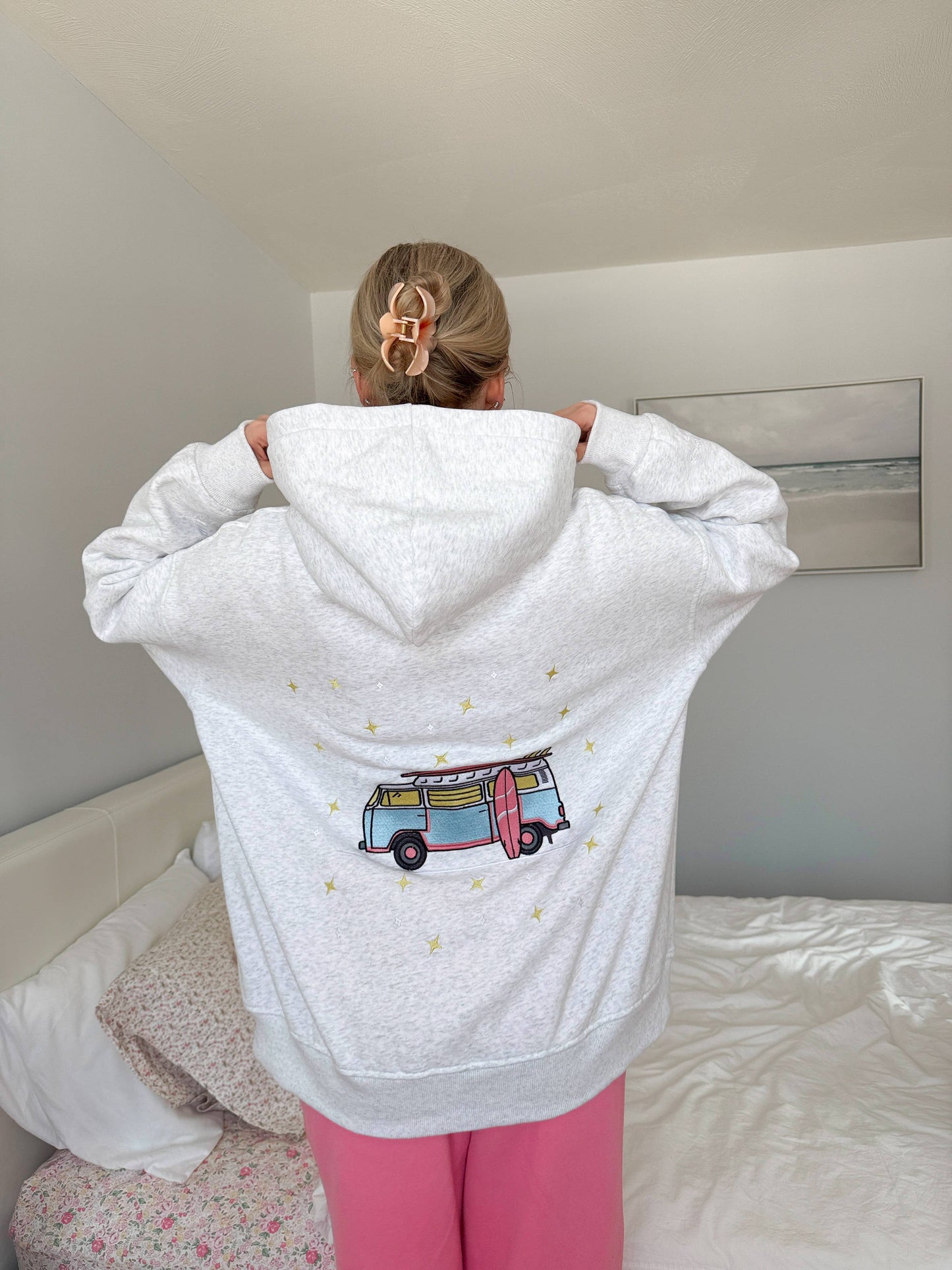 Pearl Grey Van Star Embroider Hoodie