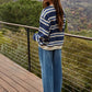 Navy Cotton Striped Crew Neck Long Sleeve