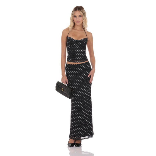 Polka Dot Cowl Neck Skirt