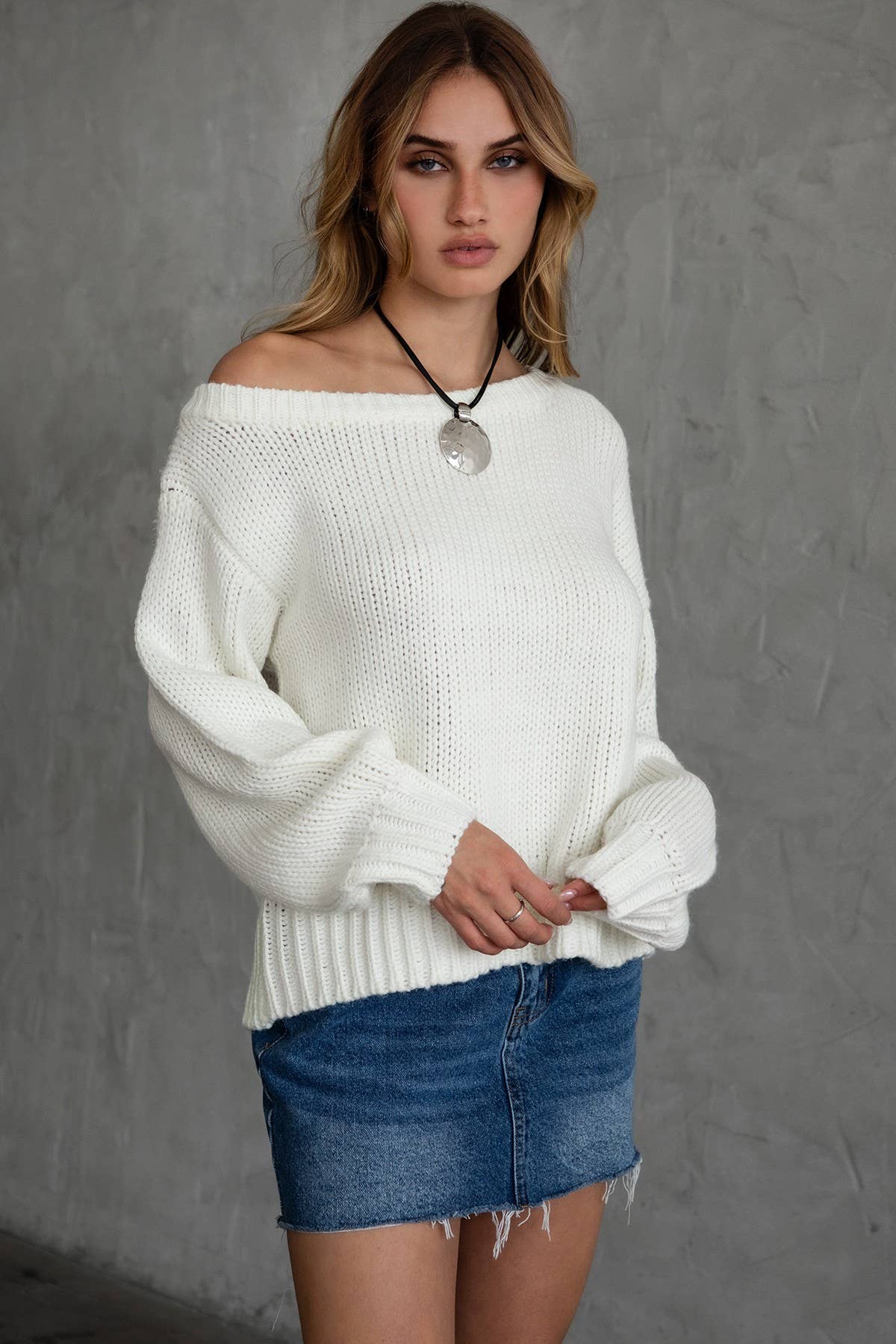 Ribbed Knit Off The Shoulder Relaxed Sweater