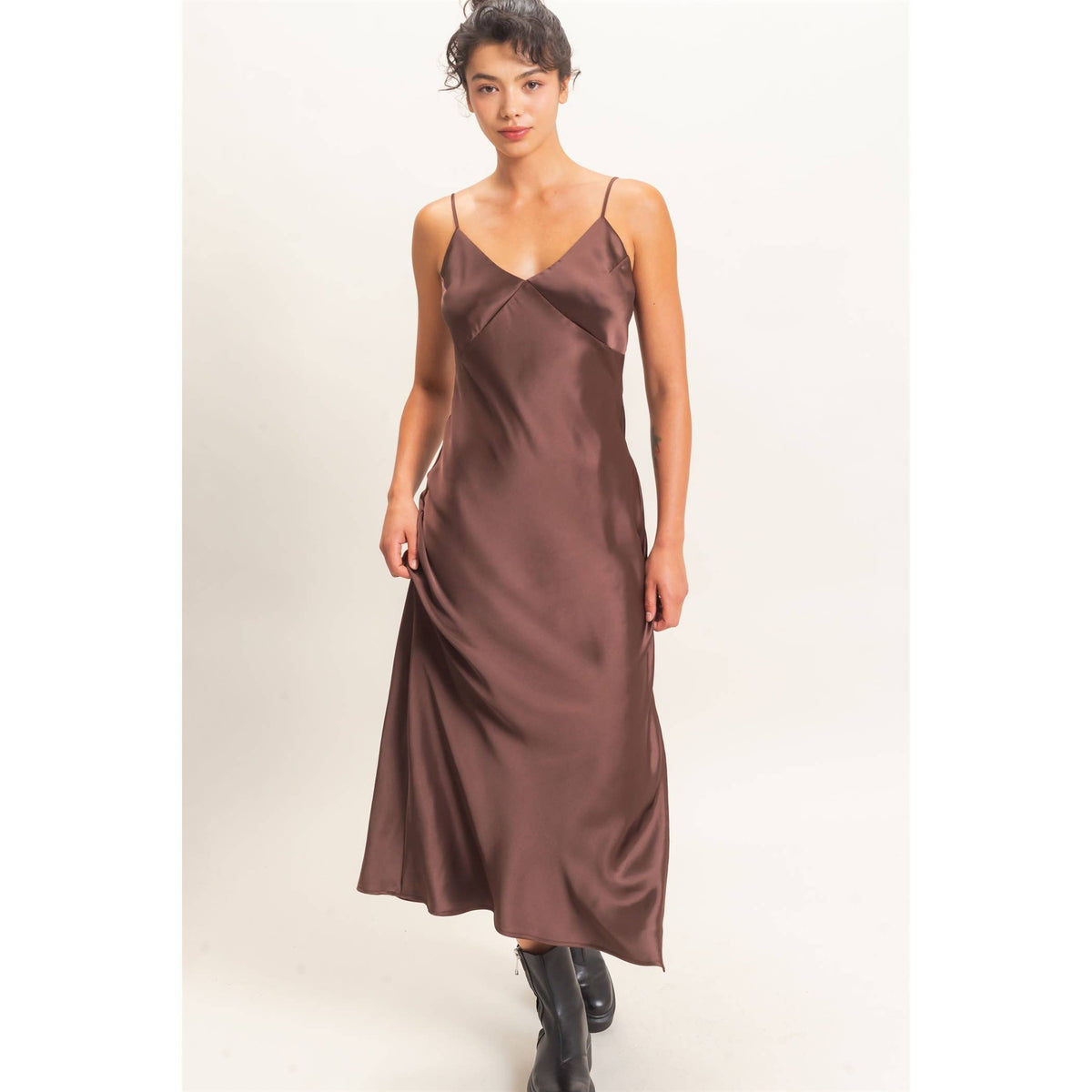 Satin V-Neck Slip Dress