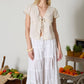 SCALLOPED EMBROIDERED FRONT TIE LACE TOP