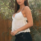 Babydoll Embroidered Mesh Lace Trim V-Neck Cami Top
