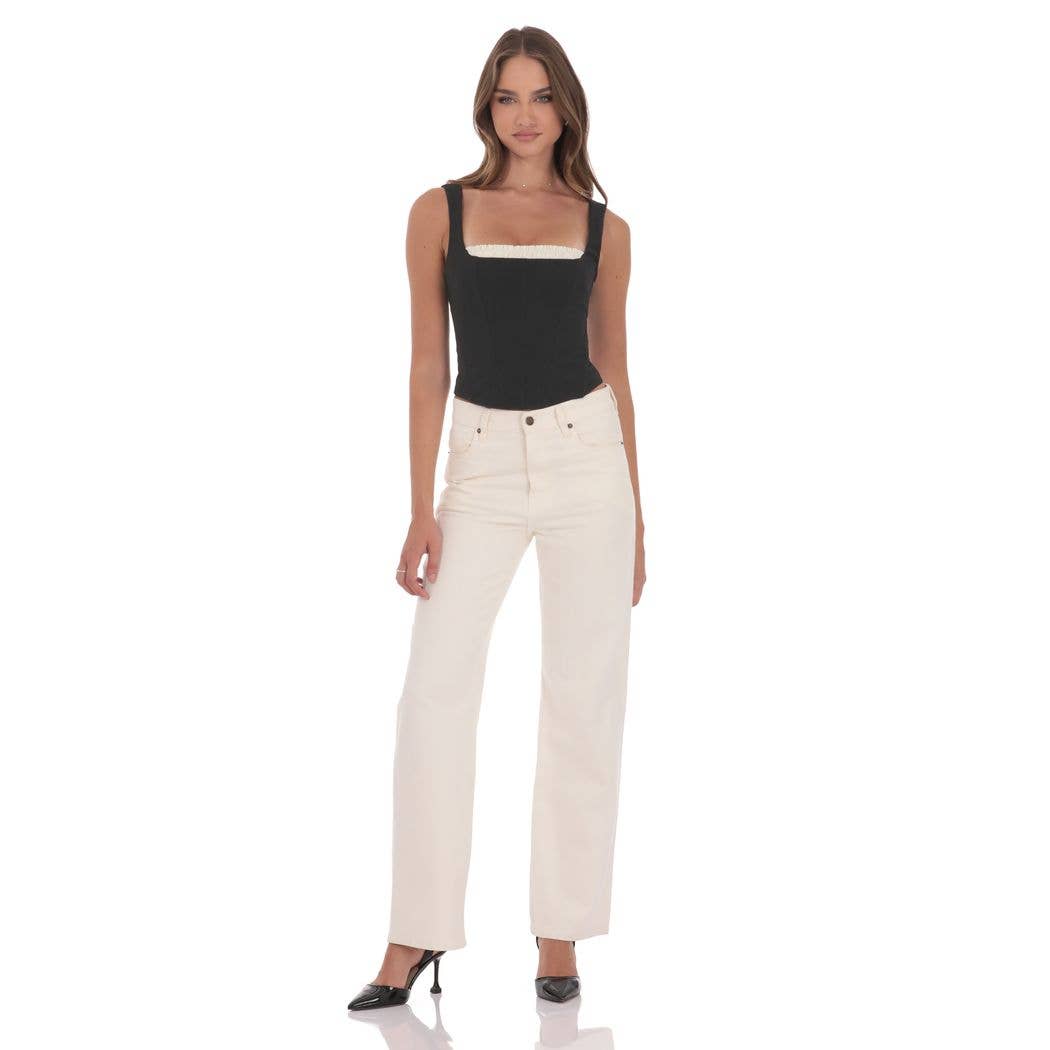 Two-Toned Detailed Corset Top in Black