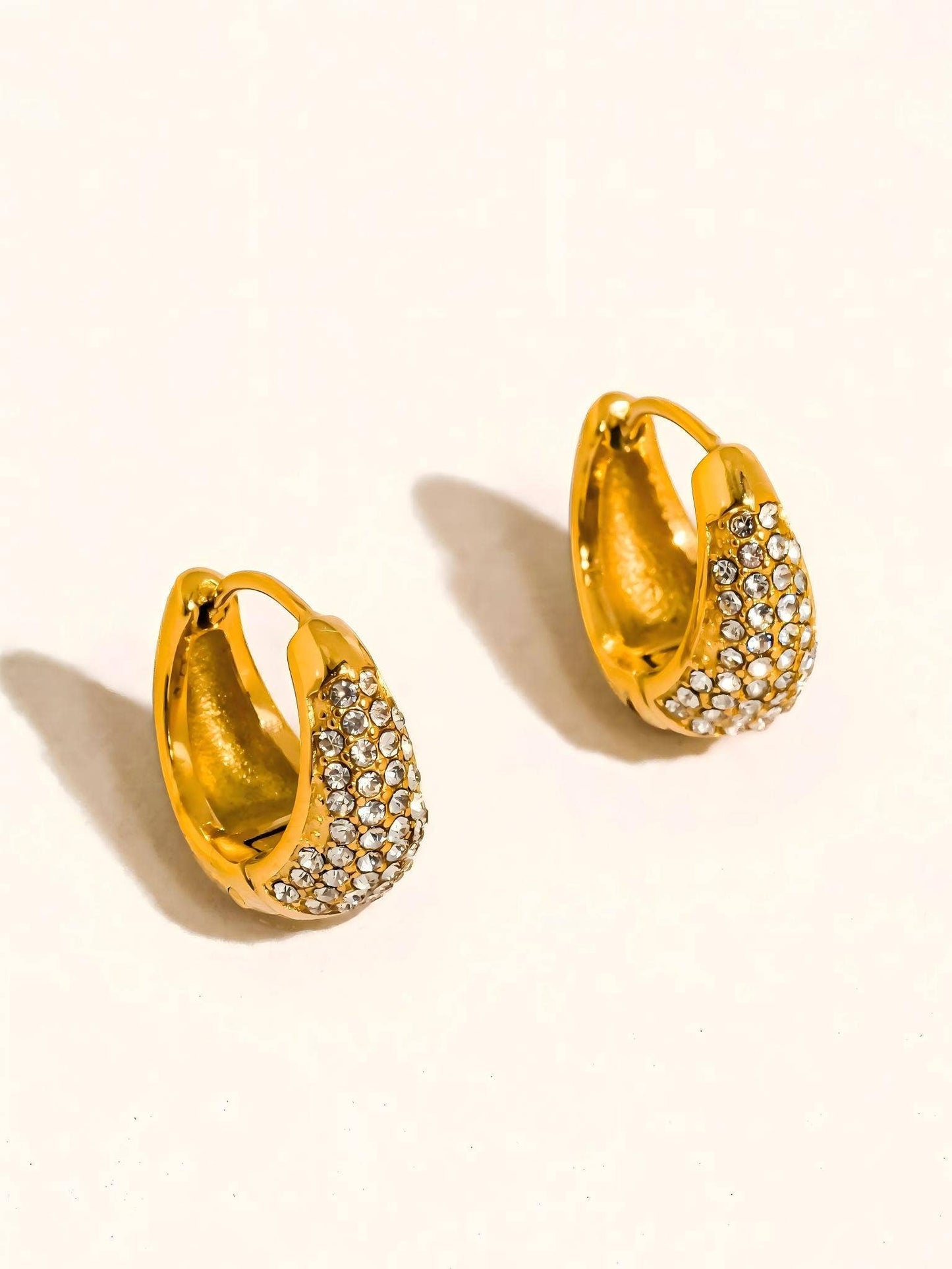 Aurven 18K Gold Non-Tarnish Crystal Teardrop Hoop Earrings