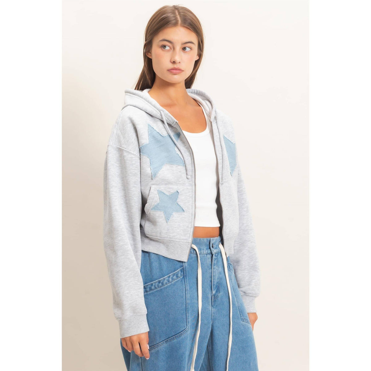 Star Patch Zip-Up Hoodie