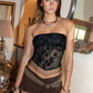 Mesh Sequence Beaded Bandeau Strapless Top