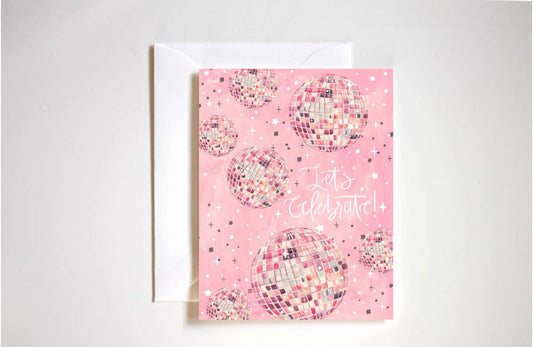 Lets celebrate disco ball congratulations card