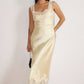 Lace Trim Satin Midi Dress