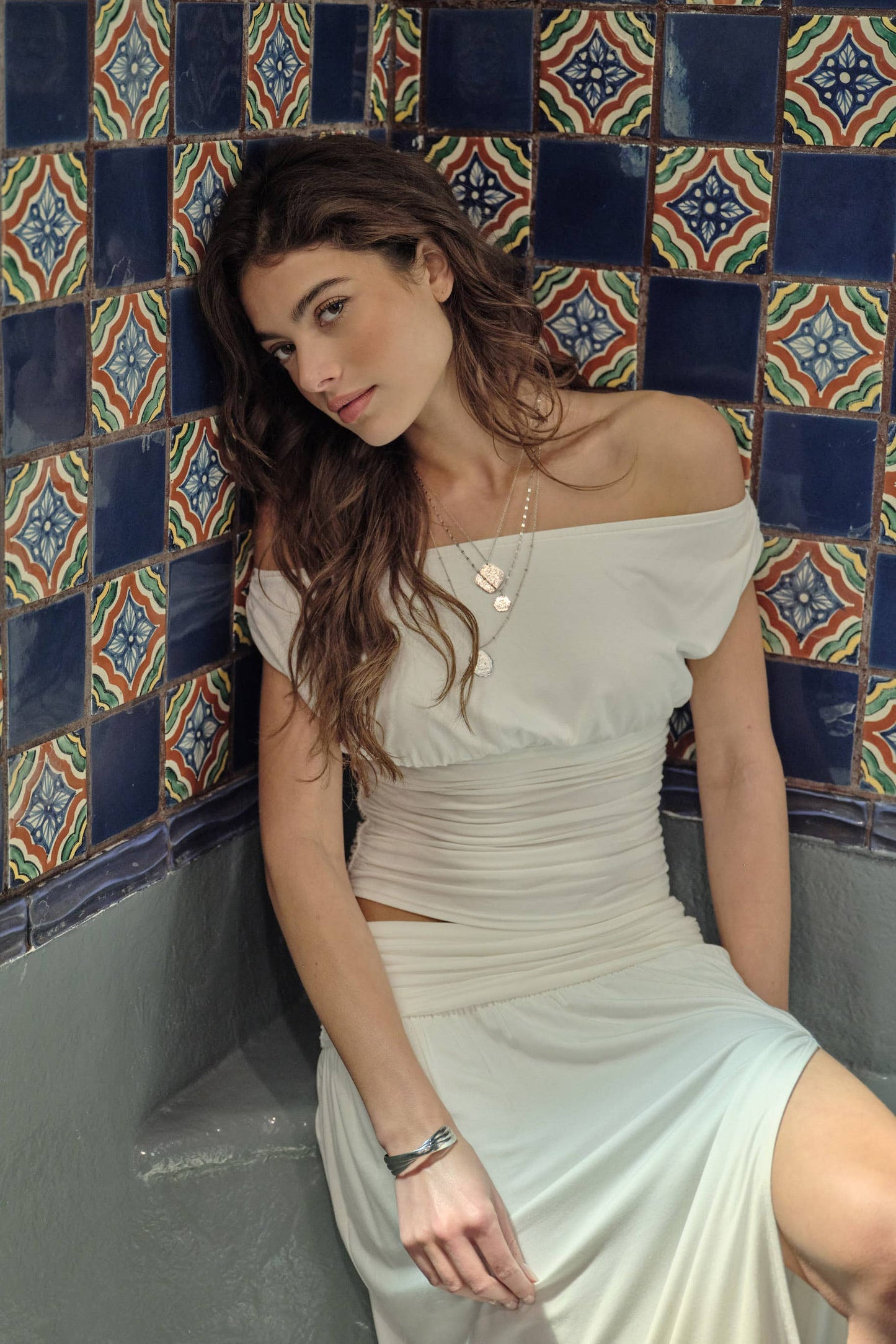 FARRAH RUCHED MAXI SKIRT