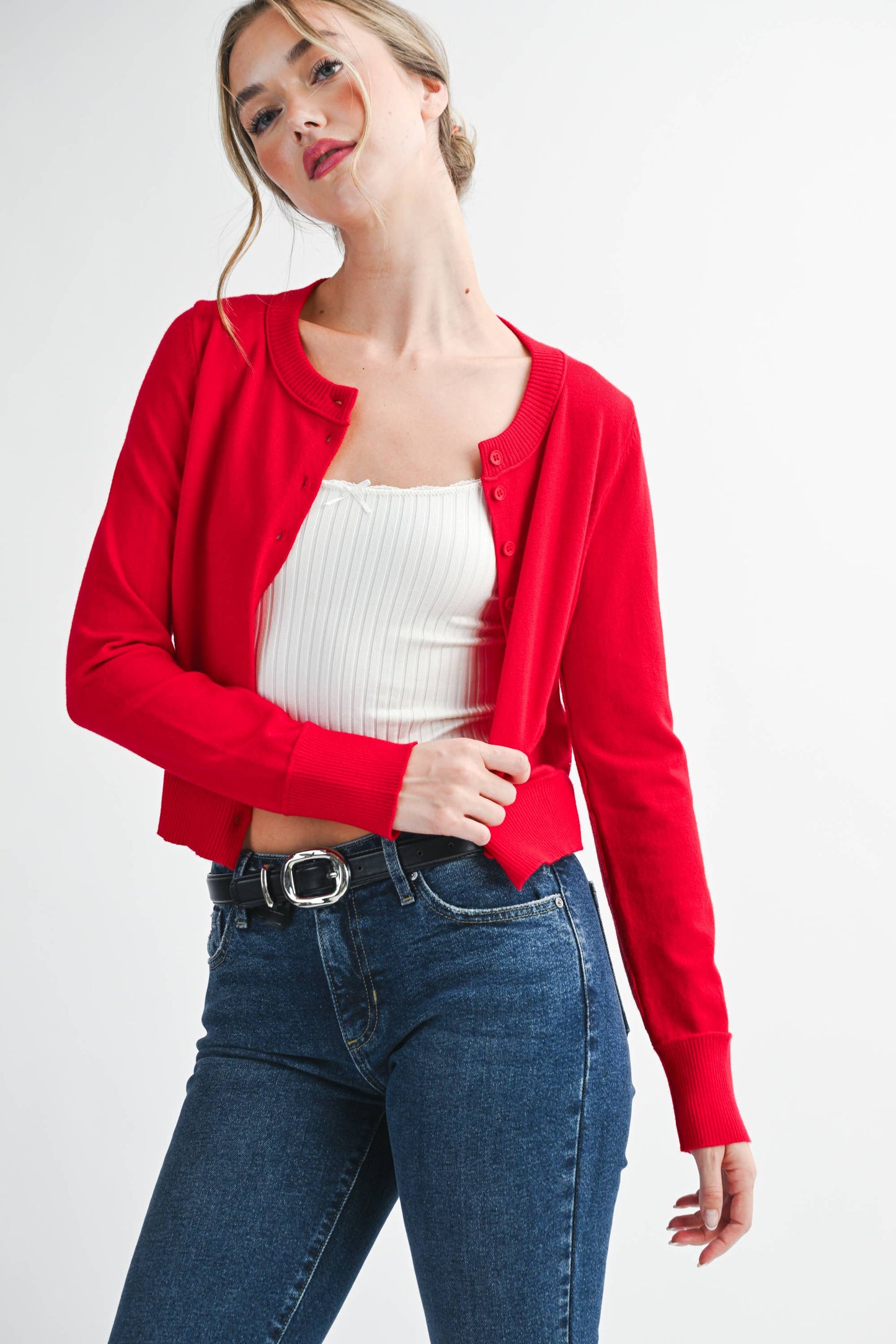 Ribbed Button-Up Knit Cardigan