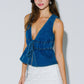 Denim Front Tie Sleeveless Peplum Top