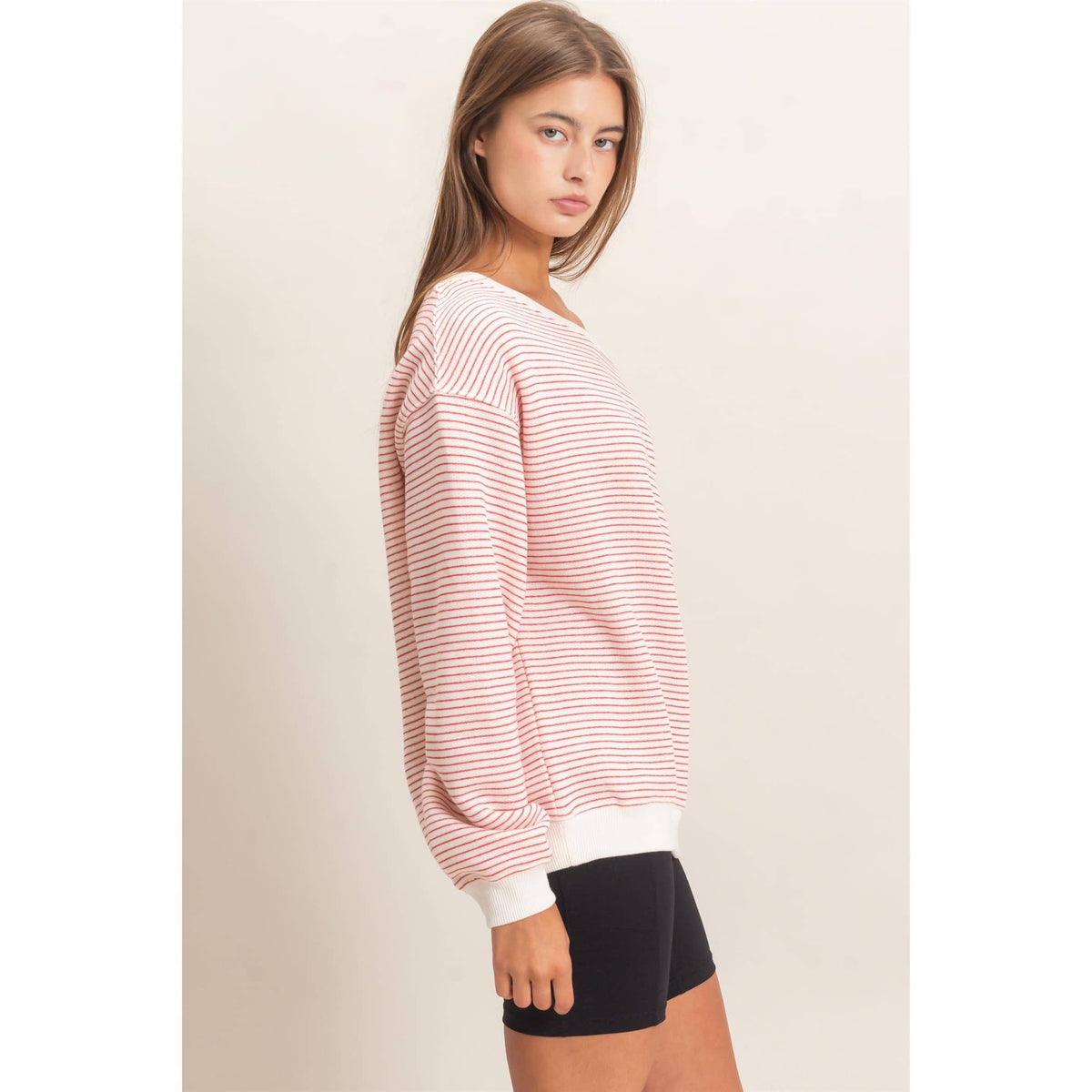 Striped Off The Shoulder Sweatshirt