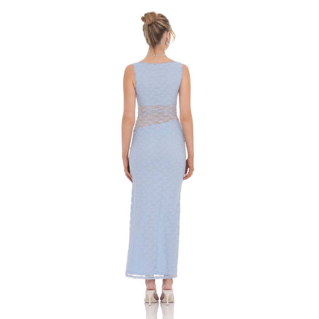Cutout Lace Maxi Dress:Light Blue