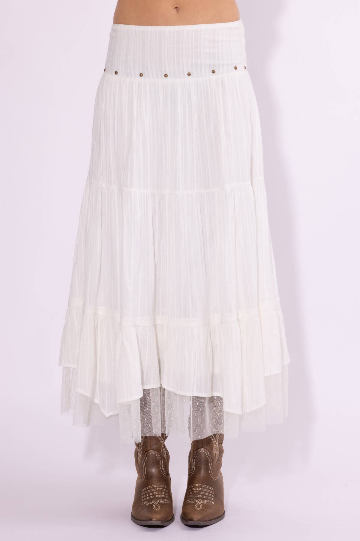 Grommet + Detailed Haky Hem Maxi Skirt
