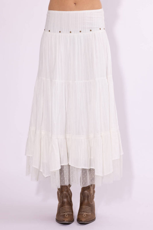 Grommet + Detailed Haky Hem Maxi Skirt