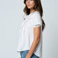 EMBROIDERED LACE TRIM PINTUCK DETAIL TOP