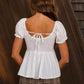 V NECK LADDER LACE PUFF SLEEVE