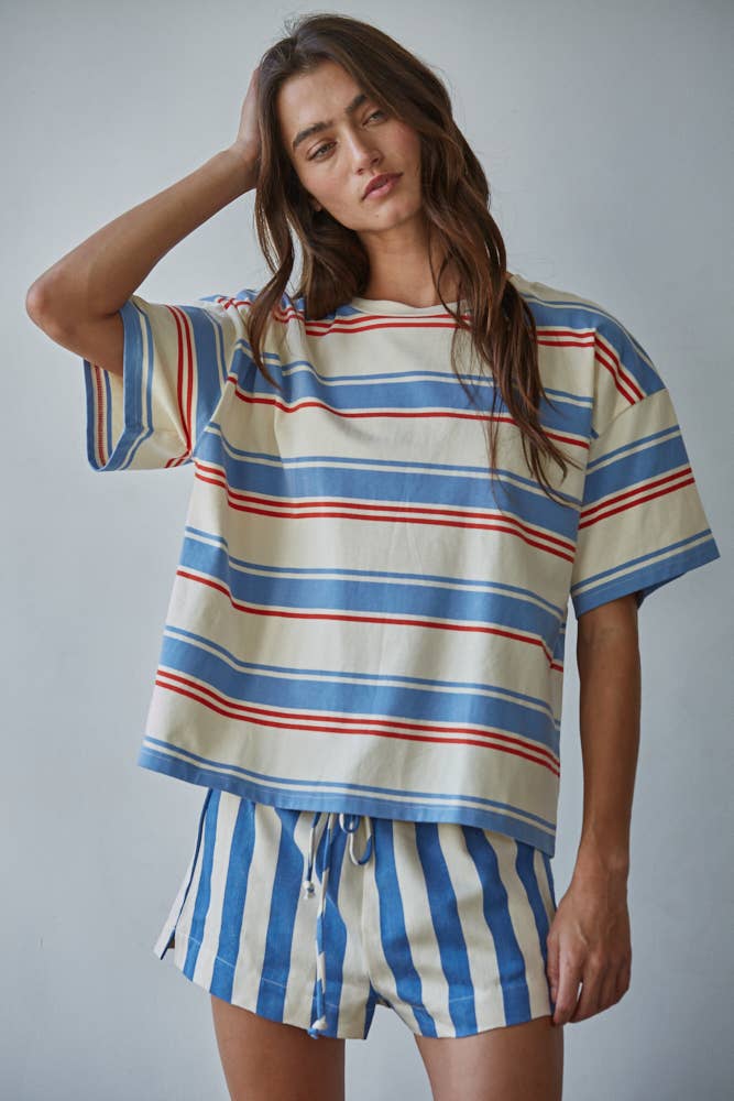 Cotton Multi Striped Short Sleeve Top