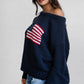 American Flag Knit Off The Shoulder Sweater