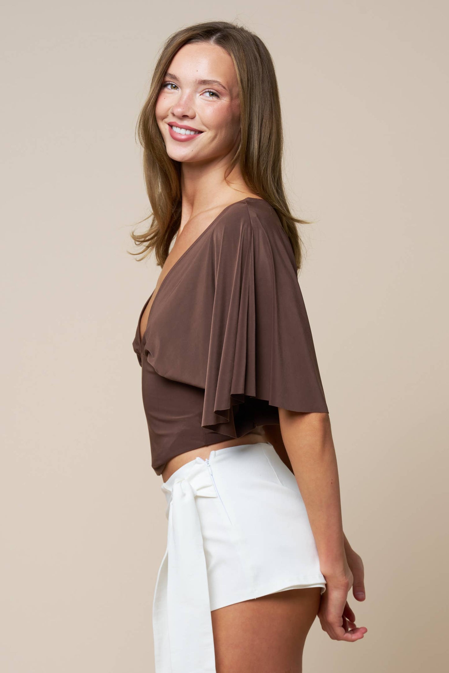 Plunging Short Sleeve Fitted Top