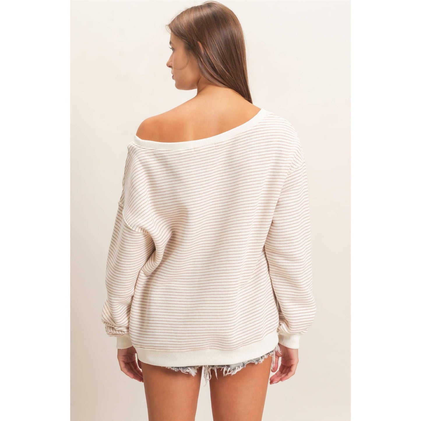 Striped Off The Shoulder Sweatshirt
