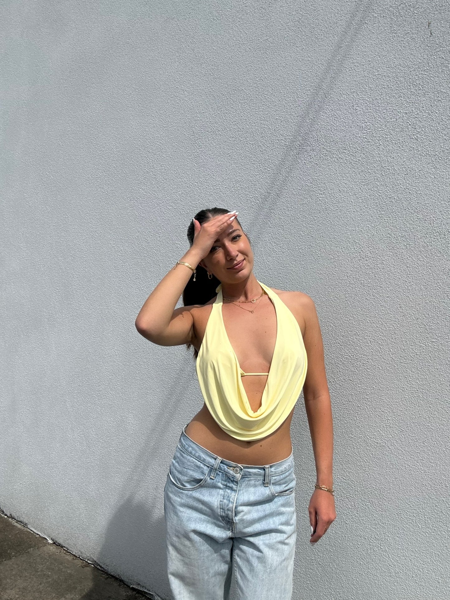 Open Back Halter Cowl Neck Top