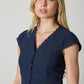 V NECK LACE TRIM BUTTON DOWN BLOUSE