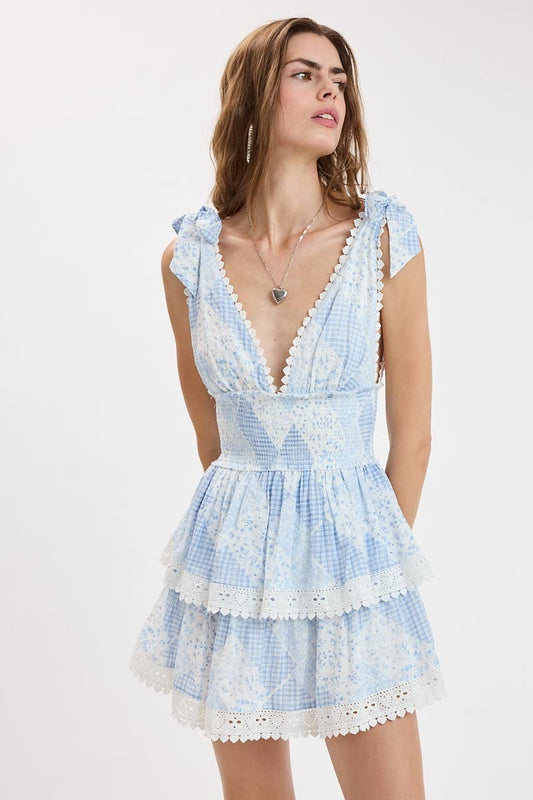 BABY BLUE PATCH LACE DRESS