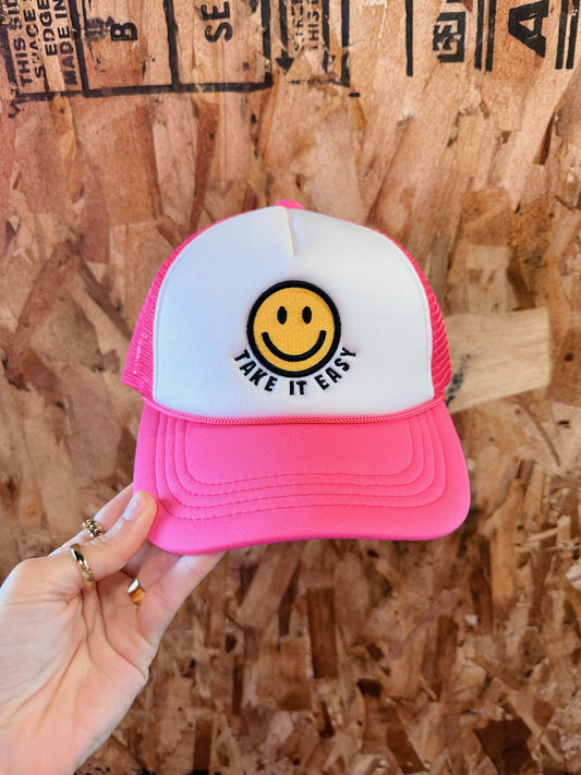 Hot Pink Smiley Trucker Hat