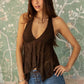 Deep V-Neck Babydoll Asymmetrical Lace Halter Top