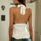 Polka Dot Contrast Lace Peplum Hem Halter Top