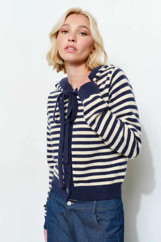 Stripped Hoodie Cardigan