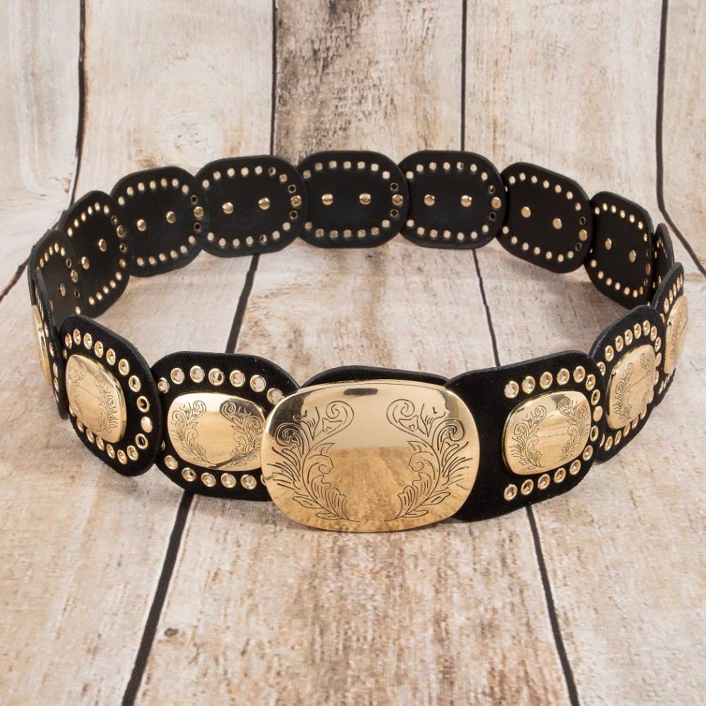 Western Rectangle Concho Vegan Leather Belt
