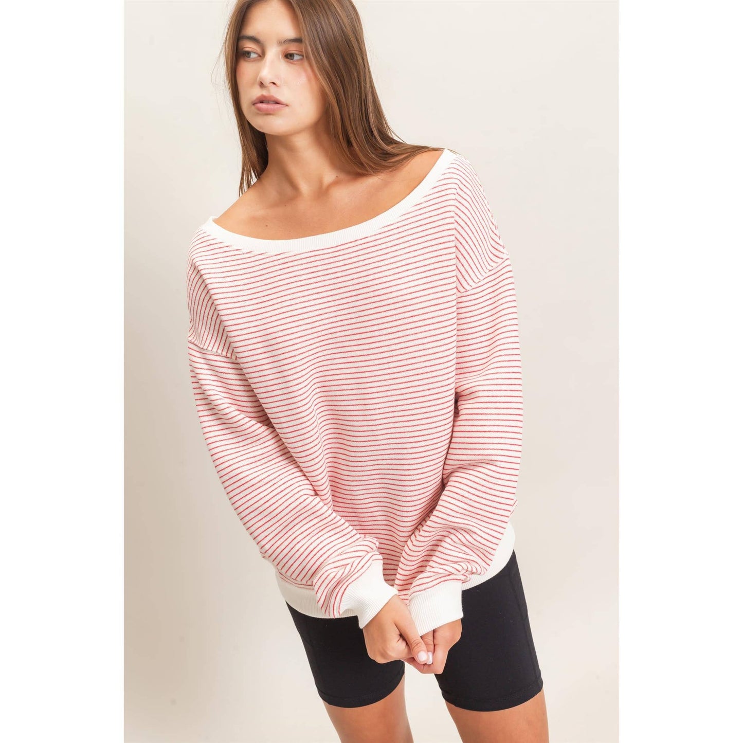 Striped Off The Shoulder Sweatshirt