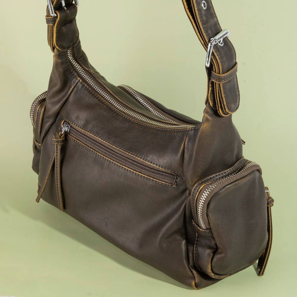 Multi Pocket Leather Shoulder Bag