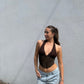Brown Lace Halter Corset Top