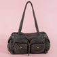 Multi Pocket Textured Leather Shoulder Bag