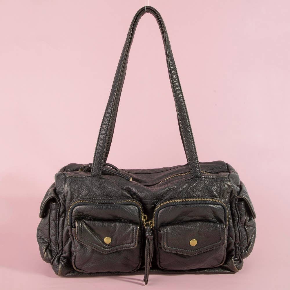 Multi Pocket Textured Leather Shoulder Bag
