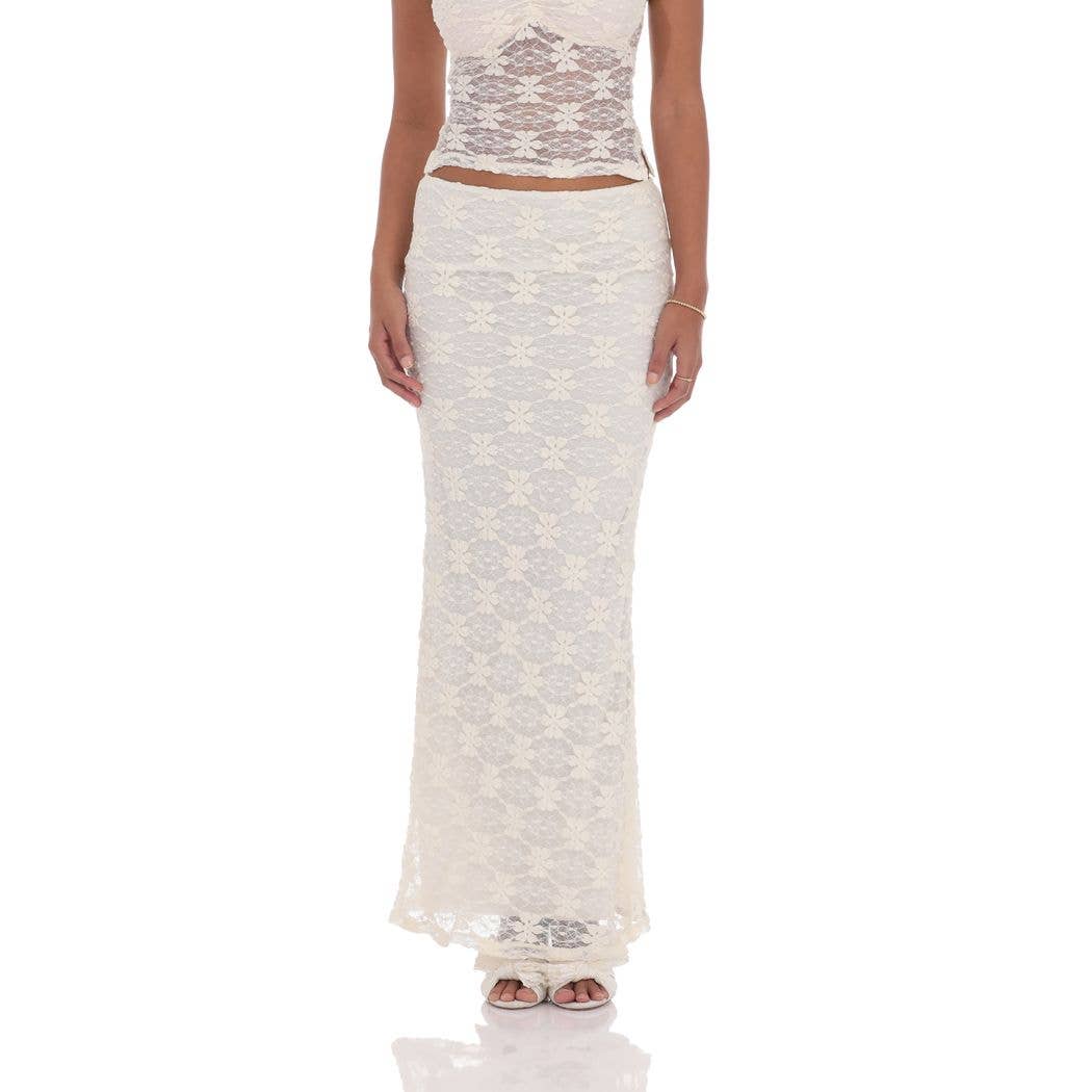 Lace Maxi Skirt in Cream