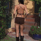 Stud Embellishment Distressed PU Leather Halter Top