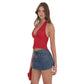 Lace V-Neck Halter Top in Red